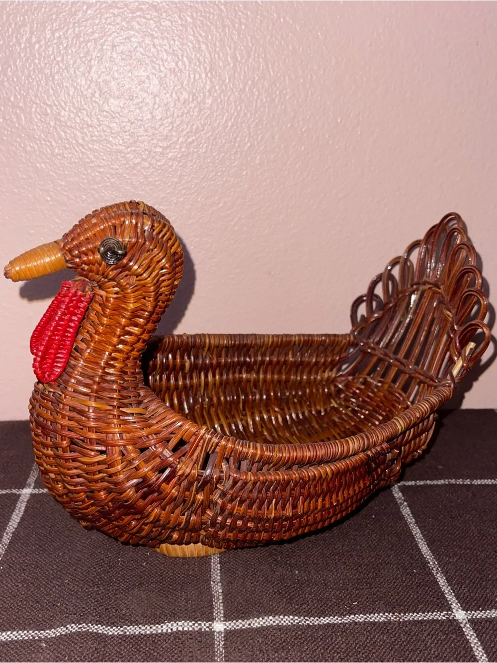 Turkey Wicker Basket Dark Wicker Bread Basket Thanksgiving Planter Centerpiece